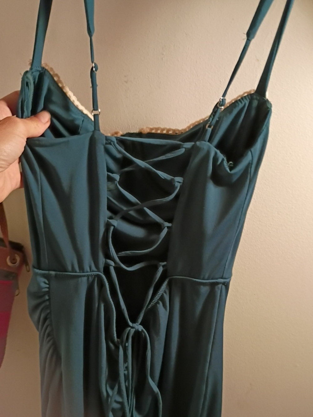 Lucy in the Sky Teal Lace-Up Satin Chemise